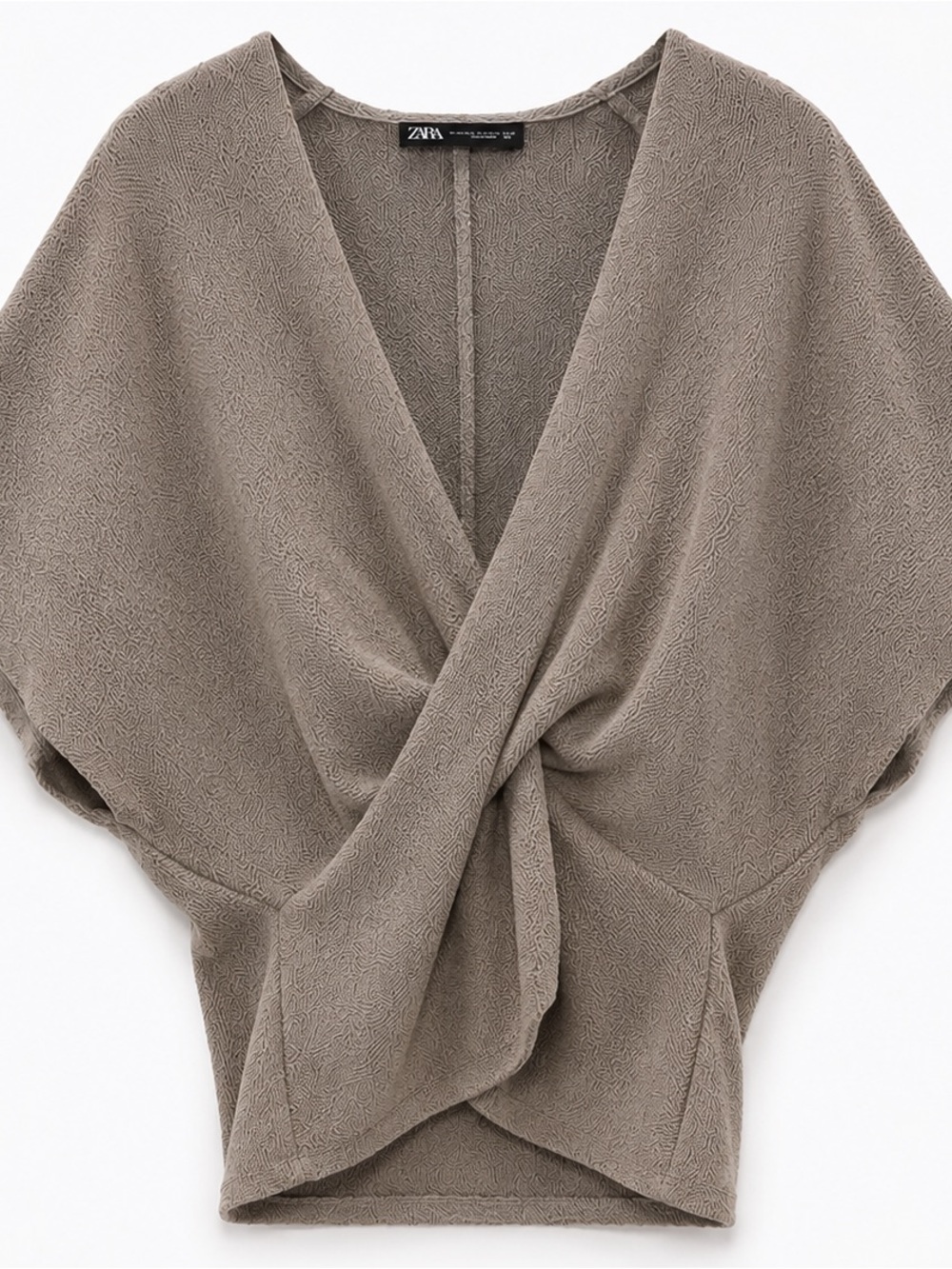 Zara Taupe Twist-Front V-Neck Sweater